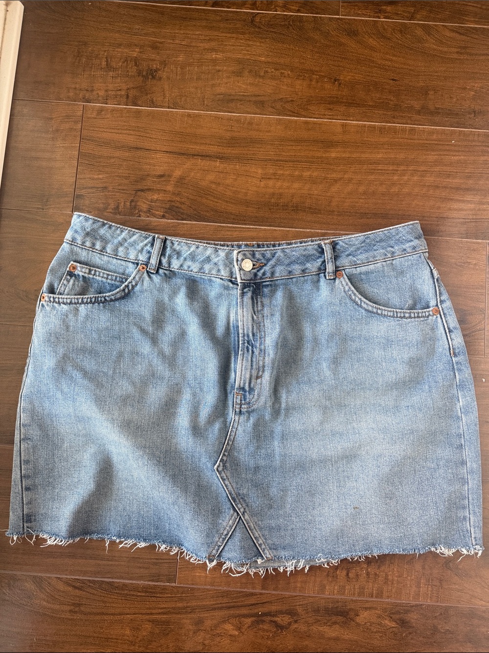 Topshop Light Blue Denim Mini Skirt with Frayed Hem